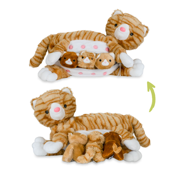 Mamanimals Plüschtier Set Mama Katze und Babys Orange