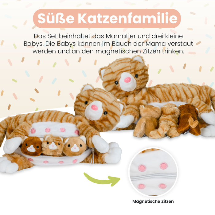 Mamanimals Plüschtier Set Mama Katze und Babys Orange